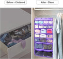 Dual Sided Hanging Organizer for Jewelry Makeup Storage Closet Organizers for Bows Socks Underwear with 42 Clear Pockets (PURPLE) by CozyNest Decor