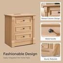 26" Tall Farmhouse Nightstand Set of 2, 3 Drawers End Table w/Charging Station, 23.6" Wide Large Side Table w/Roman Column, Wood Rustic Sofa Table for Bedroom, Natrual by CozyNest Decor