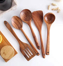 Wooden Spoons for Cooking, Cooking Utensils Set of 6 Natural Teak Wooden Cooking Spatulas with Utensils Holder Comfort Grip Wooden Kitchen Utensils for Nonstick Cookware by CozyNest Decor