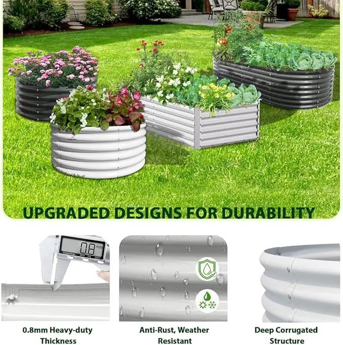 A ANLEOLIFE 2-Pack 4ft x 18” Tall Galvanized Raised Garden Beds Outdoor, Round Metal Planter Box for Planting Vegetables Flowers Herb, Anti-Rust & Easy-Setup, Antique White, photo 5 of 8
