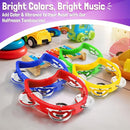 Flexzion Half Moon Musical Tambourine Set of 4, Red Yellow Blue Green, Double Row Metal Jingles Hand Held Percussion Drum with Ergonomic Handle Grip by TinyTreasures Baby Boutique