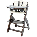 Abiie Beyond Junior Wooden High Chair with Tray - Adjustable and Convertible High Chair for Babies and Toddlers - 6 Months to 250 Lb - Water Resistant - Mahogany Wood/White Cushion by TinyTreasures Baby Boutique