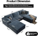 118" Cloud Couch Modular Sectional Sofa for Living Room,Modern Sofa with Deep Seat，U-Shape Boneless Couch with 2 Ottoman,Comfy Upholstered Corduroy Couches for Apartment, Studio, Office,Bedroom，Blue by CozyNest Decor