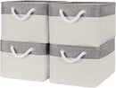 Organization and Storage Basket for Organizing - Large 4 Pack 16x12x8 inch Fabric Storage Cube Collapsible Baskets for Shelves, Storage Bins for Cloth Books (Grey & White) by TinyTreasures Baby Boutique