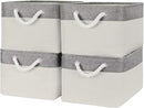 Organization and Storage Basket for Organizing - Large 4 Pack 16x12x8 inch Fabric Storage Cube Collapsible Baskets for Shelves, Storage Bins for Cloth Books (Grey & White) by CozyNest Decor