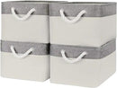 Organization and Storage Bins for Shelves - Large 4 Pack 16x12x8 inch Collapsible Storage Basket for Organizing, Fabric Storage Cubes for Box Closet Cloth Toy Nursery Books Kids (Grey & White) by CozyNest Decor