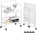 4NM 2 Tiers No-Assembly Folding Bookshelf with Wheels, Portable Rolling Storage Bookcase & Compact Side Table for Living Room, Bedroom, Kitchen, Bathroom (All White) by CozyNest Decor