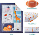 4 Piece Crib Bedding Set for Boys Girls, Infant Toddler Nursery Baby Bedding Sets Includes Cartoon Quilt, Fitted Crib Sheet, Crib Skirt and Plush Football Toy (MVP) by TinyTreasures Baby Boutique
