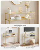 VASAGLE 39.4 Inch Console Sofa Table, Modern Entryway Table, Tempered Glass Table, Metal Frame, 2 Shelves, Adjustable Feet, for Living Room, Hallway, Gold Color ULGT025A01 by CozyNest Decor