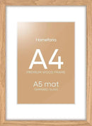 Homeforia A4 Picture Frame Wood, High-End Natural Oak 8.3 x 11.7 Wooden Poster Frames Matted to 5.8 by 8.3 inch Photo, A4 Size Light Wooden Frames with Mat A5 Print, Tempered Glass, Wall Kit, Set of 1 by CozyNest Decor