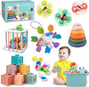 Baby Toys for 6 to 12 Months, Montessori Sensory Bins & Teething Toys, 6 in 1 Stacking Blocks, Rings, Eggs, Spinner, Crab Shape, 27 Pieces, Ages 6-36 Months by TinyTreasures Baby Boutique