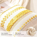 Boho Throw Pillow Covers 18x18 Set of 2 Farmhouse Decorative Cushion Case Striped Square Pillows Cover Chenille Pillow Cases Accent Neutral Pillowcase for Sofa Couch Bed,Yellow by CozyNest Decor