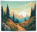 HZOHNAGO Mountain Tapestry Forest Mountain Sunrise Road Pattern Printed Wall Tapestry Wall Hanging for Bedroom Living Room Dorm 60" W x 50" H by CozyNest Decor