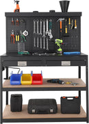 48'' 3-Tier Adjustable Workbench, Heavy Duty Workbench with Drawer and Backplate, 2000 LBS Capacity Work Table, Suitable for Office, Garage, Workshop by GreenHaven Gardens