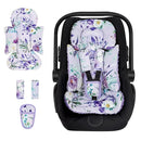 Infant Car Seat Insert and Strap Covers, Very Soft Car Seat Head Support Baby Girl Boy, Reversible Newborn Carseat Insert Cushion Fits for Stroller, Baby Swing, Bouncer (Purple Floral) by TinyTreasures Baby Boutique
