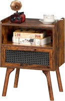 Lerliuo Rattan Nightstand, Boho Side Table with Drawer Open Shelf, Cane Accent Bedside End Table with Solid Wood Legs for Bedroom, Dorm and Small Spaces (Brown) by CozyNest Decor