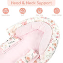 Baby Car Seat Head Support for Newborn, GFU 2 in 1 Infant Car Seat Head Body Support with Strap Pads, Soft Stroller Cushion Pillow Insert for Girls, Fits for Stroller, Swing, Pink Floral by TinyTreasures Baby Boutique