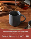 famiware Coffee Mug Set for 6, Star 12 oz Catering Mugs Cup Set with Handle for Coffee, Tea, Cocoa, Milk - Ceramic Stoneware Drinkware Set, Matte Dark Charcoal by CozyNest Decor
