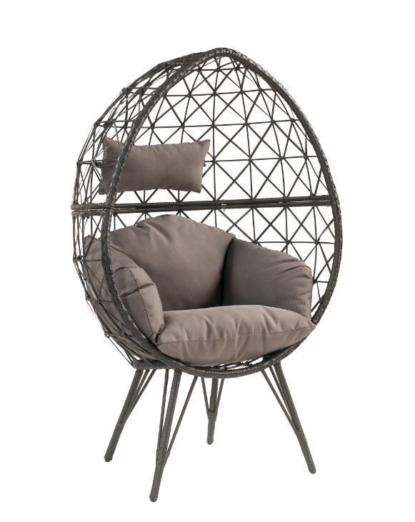 Aeven Patio Lounge Chair, Light Gray Fabric & Black Wicker