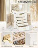 AKOZLIN 5-Tier Jewelry Box Leather Jewelry Storage Organizer with 4 Drawers Lockable for Women Girls Ring Necklace Earring Bracelet Watches Holder with Mirror White by TinyTreasures Baby Boutique