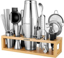 HMYBAR® Mixology Bartender kit | Cocktail Shaker Set | Boston Shaker Set, 20/28 OZ | Martini Making Set for Home Bar.Total 31 pcs incl 39-Recipe Cocktail Cards. Silver Tools. Bamb Stand Natural Color by CozyNest Decor