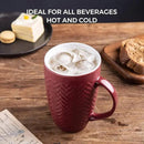 AmorArc Large Coffee Mugs Set of 6, 20oz Ceramic Tall Coffee Mugs Set with Textured Geometric Patterns for Coffee/Tea/Beer/Hot Cocoa, Dishwasher & Microwave Safe, Beige&Burgundy by CozyNest Decor