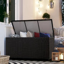 Outdoor 70 Gallon Wicker Storage Box with Waterproof Liner, Patio PE Rattan Storage Container for Outside, Deck Box with Hinged Lid for Cushions, Pillows, Towels, Horizontal Bin, Black by GreenHaven Gardens