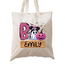 Personalized Trick or Treat Bags Custom Name Halloween Canvas Tote Bags for Kids Pumpkin Ghost Boo Bag Halloween Tote Bags for Girls and Boys Reusable Candy Totes 15" x 16" by TinyTreasures Baby Boutique