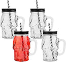 Halloween Cups Set of 4 - Skull Mason Jar with Lids Straws and Handle - Skull Drinking Glasses for Halloween Party Bar Decor (16 oz, Clear) by CozyNest Decor
