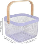 Metal Mesh Steel Basket, Storage Organizer Basket Multi-functional Hanging Kitchen Baskets Fruit Basket Bin with Bamboo Handle for Kitchen Bathroom Picnic Shopping Decor Cabinet Home, Purple by GreenHaven Gardens