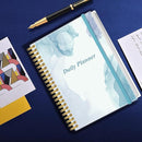 Daily Planner Undated - B5 To Do List Notebook Hourly Schedules, Spiral Appointment Planner for Women and Men, PVC Hardcover, Inner Pocket, Elastic Closure, 7" x 10", Blue Watercolor by TinyTreasures Baby Boutique