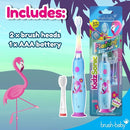 Brush‑Baby - KidzSonic Flamingo Kids Electric Toothbrush for Ages 3+ with Disco LED Lights, Gentle Sonic Vibrations, 2-Minute Smart Timer & 30‑Second Pulse Reminders – AAA Battery Included by TinyTreasures Baby Boutique