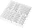 6 Pack Sock Underwear Drawer Organizer Dividers, 58 Cell Foldable Fabric Dresser Closet Organizers and Storage Bins for Clothing, Baby Clothes, Bra, Panty, Scarf, Ties (White) by CozyNest Decor
