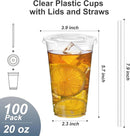 100 Pack - 20 oz Clear Plastic Cups with Lids and Straws, Sturdy & Food Safe Iced Coffee Cups with lids, Disposable Plastic Smoothie Cups for Cold Drinks by TinyTreasures Baby Boutique