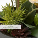 Faux Orchid Plant w/Succulents, Premium Artificial Indoor Flower Display Stands 24” w/Beautiful Sculptural Blooms and Succulents That Lasts Forever, Grey Planter Pot Included by CozyNest Decor