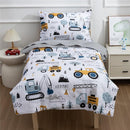 NTBED 4 Pieces Construction Toddler Bedding Set for Baby Boys,Tree Truck Vehicles Excavator Cars Printed, Includes Comforter, Flat Sheet, Fitted Sheet and Pillowcase,Light Grey by TinyTreasures Baby Boutique