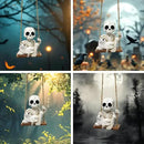 Halloween Resin Skeleton Swing Ornament - Animated Skeleton with Black Cat Figure, Hanging Decor for Tree Wall Garden - Spooky Fun Festival Decor Prop by CozyNest Decor