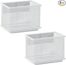dedoot 2 Pack Pen Holder, 3.45x2.3x2.6inch Magnetic Basket Locker Organizer Metal Mesh Pencil Memo Holder for Whiteboard, Fridge, Desk, Offices,White by CozyNest Decor