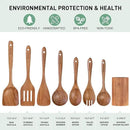 Wooden Spoons for Cooking - 8-Piece Wooden Kitchen Utensil Set made of Natural Solid Wood Material - Includes Spoons, Spatulas, Ladles, Strainer Spoon, Salad Fork, Mixing Spoon and Utensil Holder by CozyNest Decor