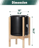 D'vine Dev Ceramic Planter with Natural Stand - 10 Inch Modern Round Flower Pot with Wood Planter Holder, Black, 55-B-K-2 by GreenHaven Gardens