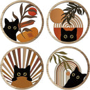RETRART Boho Black Cat Wall Art Black Cat Room Decor Aesthetic, 4-Piece Farmhouse Geometric Wooden Cat Wall Decor Mid-Century Bohemian Moon Sun Design for Nursery, Bedroom Perfect Cat Lover Gifts by CozyNest Decor