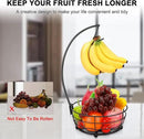 Livabber Countertop Fruit Basket Bowl with Banana Hanger, Modern Standing Fruit Vegetable Bowl Storage, with Banana Tree Holder for Kitchen Dinning Table (Round Metal, Black) by CozyNest Decor