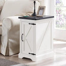 JXQTLINGMU Nightstand with Charging Station, Rectangular Farmhouse End Table with Barn Door and Adjustable Storage Shelf, 17" Deep Wood Rustic Sofa Side Table for Living Room, Bedroom, White by CozyNest Decor