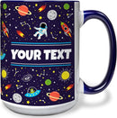 Personalized Mug for Kids - Outer Space - Custom Name/Text, Ceramic Hot Chocolate/Cocoa/Coffee Cup for Boys/Girls, Birthday/Christmas/Holiday Gift - 15 oz, Navy Blue Handle by TinyTreasures Baby Boutique