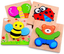 MAGIFIRE Toddler Wooden Puzzle Set - 4-Pack 5.7 x 5.7 Inch Multicolor Wood - Chunky Pieces for Small Hands & Portable Storage Bag - Toddler Puzzles Ages 3-5 by TinyTreasures Baby Boutique