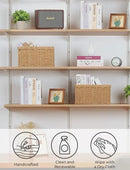 StorageWorks Round Paper Rope Storage Baskets, Rectangular Wicker Baskets with Built-in Handles, Medium, 13 ¼ x 8 ½ x 7 ¼ inches, 2-Pack by CozyNest Decor
