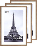 VCK 24x36 Poster Frame 3 Pack - Brown Walnut, Natural Textured Solid Wood Picture Frame, Wall Mounting Hanging by CozyNest Decor
