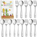 14-Piece Toddler Flatware, Kids Utensils Stainless Steel Cutlery Set, Children Safe Spoons and Forks with Ergonomic Handle, Easy to use and Dishwasher Safe (Crocodile and Bear) by TinyTreasures Baby Boutique