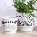Boho 6 Inch Ceramic Plant pots, Geometric Ceramic Embossed Flower Pots Indoor with Drainage Holes, 2 Set Minimalistic Planters for Indoor and Outdoor Plants(Beige&Black) by GreenHaven Gardens