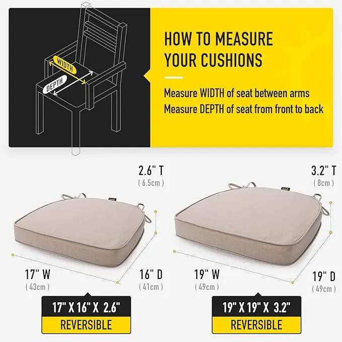 SUNROX Gel Memory Foam Chair Cushions, FadeShield Water-, Stain-Resistant Durable Reversible Seat Cushion Pads with Ties for Indoor/Outdoor Kitchen Dining Office 17"x16" Set of 6, Husk Birch, photo 7 of 7